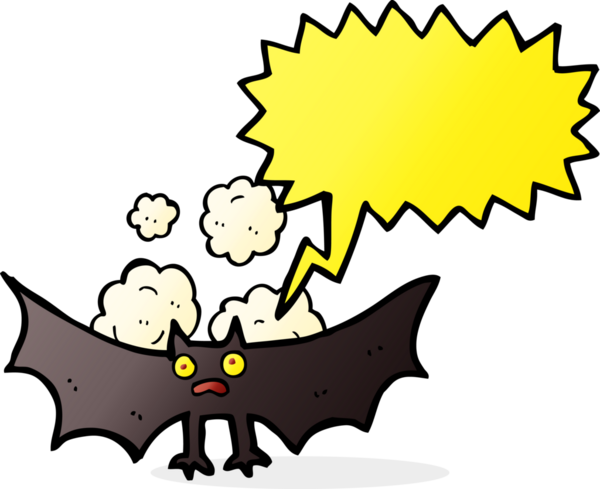 Bir insan tarafından çizilmiş konuşma balonlu bir yarasa.