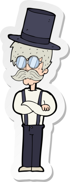 Bir insan tarafından çizilmiş şapkalı bir karikatür adamın çıkartması.