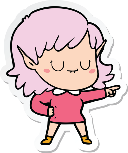 Bir insan tarafından çizilmiş mutlu bir elf kızının çıkartması.