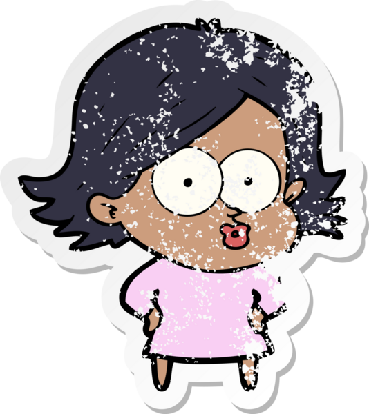 Bir insan tarafından çizilmiş karikatür kızının sıkıntılı çıkartması.