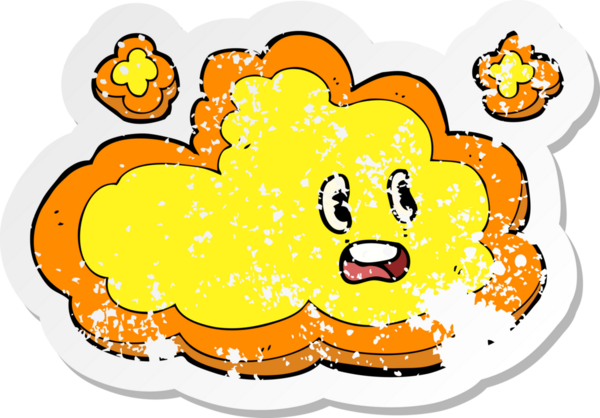 Bir insan tarafından çizilmiş karikatür bulutunun gerilemiş etiketi.