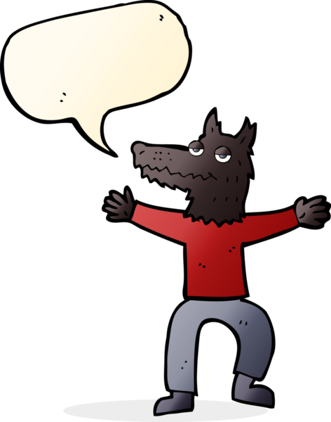 Bir insan tarafından çizilmiş konuşma balonu olan bir kurt adam.