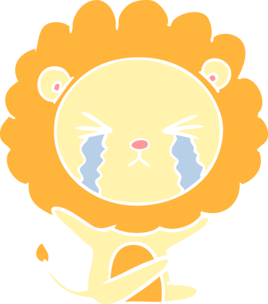 Bir insan tarafından çizilmiş düz renkli karikatür ağlayan aslan