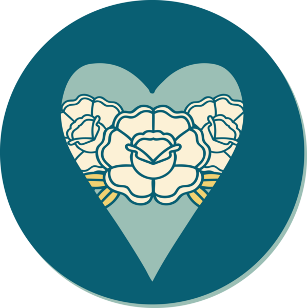 Geleneksel kalp stili dövme çıkartması ve bir insan tarafından çizilmiş çiçekler.