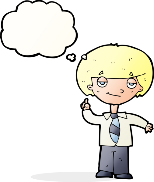 Çizgi film çocuğu soruyu bir insan tarafından çizilmiş düşünce balonuyla cevaplıyor.