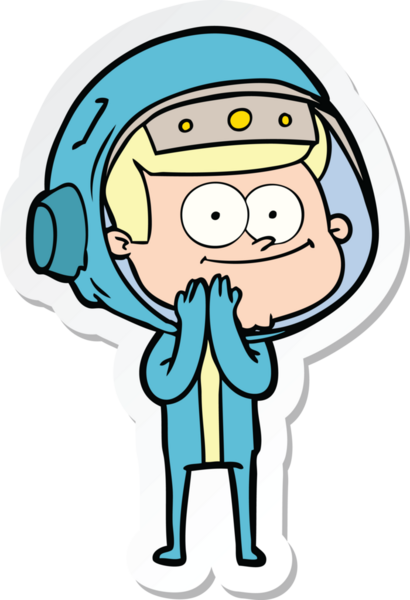 Bir insan tarafından çizilmiş mutlu bir astronot çizgi filminin çıkartması.