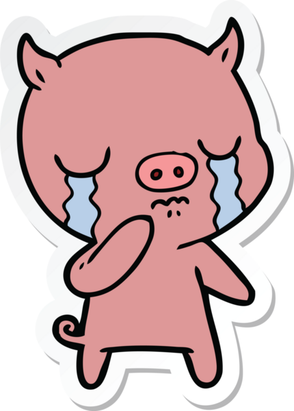 Bir insan tarafından çizilmiş, ağlayan bir domuzun çıkartması.
