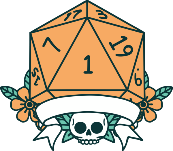 Retro Dövme Biçimi Doğal Bir d20 zar bir insan tarafından çizildi