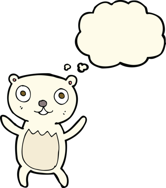 Bir insan tarafından çizilmiş düşünce baloncuklu kutup ayısı yavrusu.