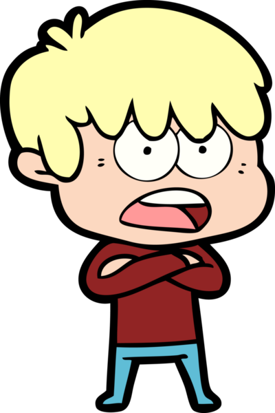 Bir insan tarafından çizilmiş endişeli çizgi film çocuğu.