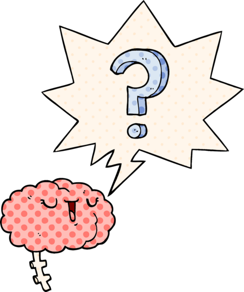 Bir insan tarafından çizilmiş çizgi roman tarzında konuşan meraklı bir beyin.