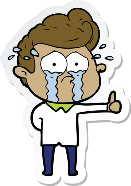 Bir insan tarafından çizilmiş ağlayan bir karikatür çıkartması.