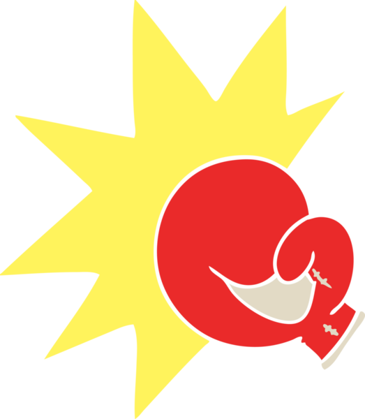 Bir insan tarafından çizilmiş boks eldiveni düz renk karikatürü