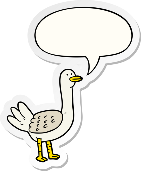 Bir insan tarafından çizilmiş baloncuk çıkartmalı çizgi film kuşu.