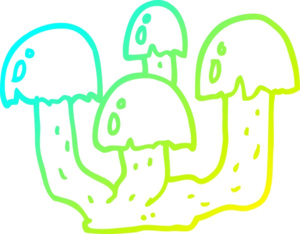 Bir insan tarafından çizilmiş mantarların soğuk gradyan çizgileri.