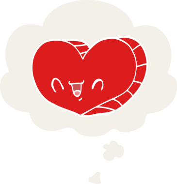 insan tarafından çizilmiş düşünce baloncuklu karikatür aşk kalbi.