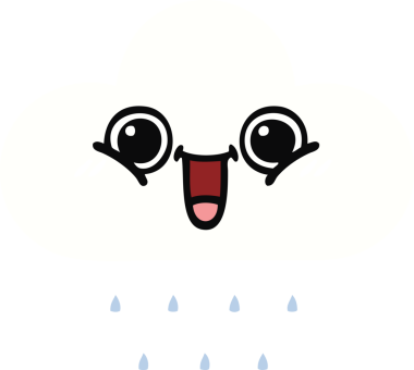 Bir insan tarafından çizilmiş bir yağmur bulutunun düz renkli retro karikatürü