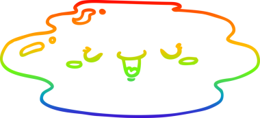 rainbow gradient line drawing of a cartoon puddle with face drawn by a human