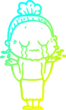 Bir insan tarafından çizilmiş ağlayan yaşlı bir kadının soğuk çizgi çizimi.