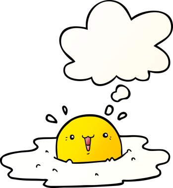 cute cartoon fried egg with thought bubble in smooth gradient style drawn by a human