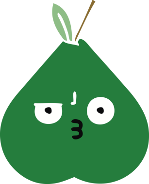 Bir insan tarafından çizilmiş bir armutun düz renkli retro karikatürü