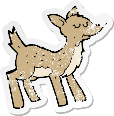 retro distressed sticker of a cute cartoon deer drawn by a human
