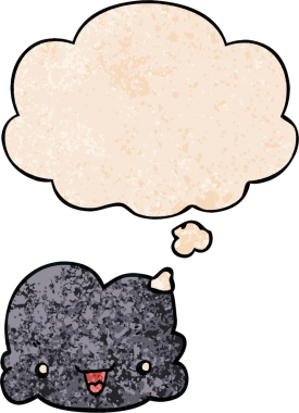 çizgi film küçük mutlu bulut bir insan tarafından çizilmiş grunge doku ile düşünce balonu