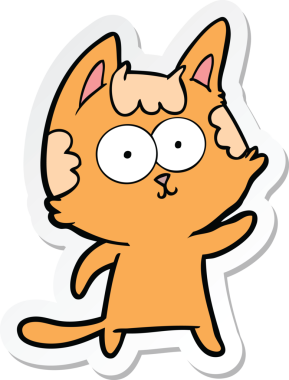 Bir insan tarafından çizilmiş mutlu çizgi film kedisinin çıkartması.