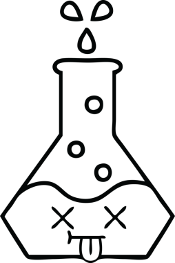 Bir insan tarafından çizilmiş bir bilim şişesinin çizgi çizimi.