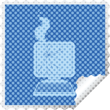 Kırık bilgisayar karesi soyma etiketi bir insan tarafından çizildi