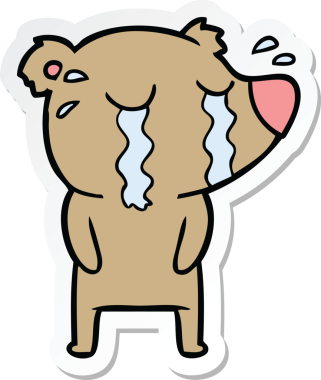 Bir insan tarafından çizilmiş ağlayan bir ayının çıkartması.