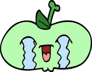 Bir insan tarafından çizilmiş üzgün bir elmanın karalama tarzı karikatürü.