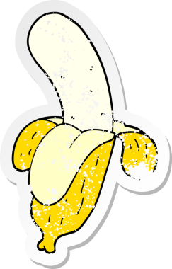 Bir insan tarafından çizilmiş karikatür muzunun sıkıntılı etiketi.