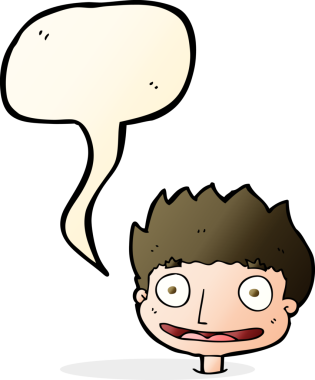 Bir insan tarafından çizilmiş konuşma balonu olan mutlu bir çocuk.