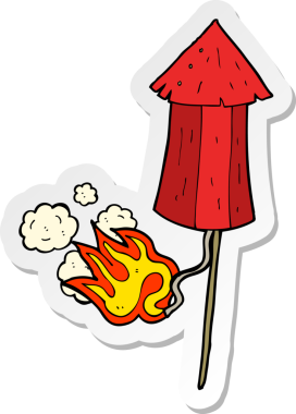 Bir insan tarafından çizilmiş eski bir havai fişek roketinin çıkartması.