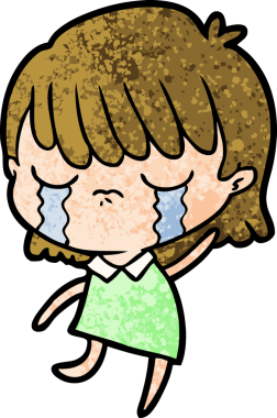 Bir insan tarafından çizilmiş ağlayan çizgi film kadını.