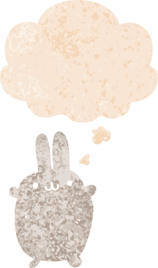 Düşünce baloncuklu çizgi film tavşanı grunge dertli eski moda bir insan tarafından çizilmiş.