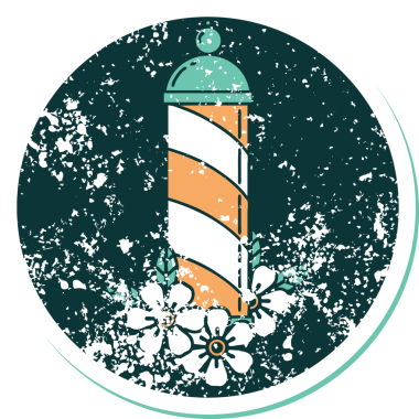 Bir insan tarafından çizilmiş berber direğinin sembolik dövmeli görüntüsü.