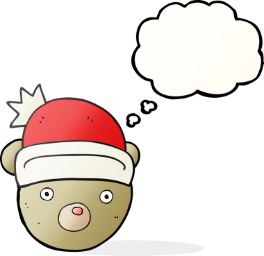 İnsan tarafından çizilmiş bir noel şapkası takan oyuncak ayı.