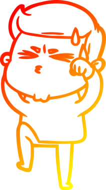 Bir insan tarafından çizilmiş terleyen bir çizgi film karakterinin sıcak çizgi çizimi.