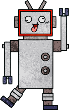 Bir insan tarafından çizilmiş çılgın bir robotun retro grunge dokusu.