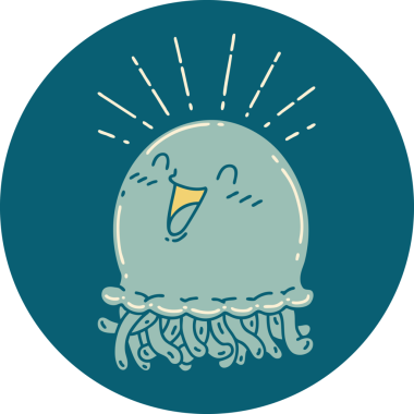 Bir insan tarafından çizilen mutlu denizanası dövmesi ikonu