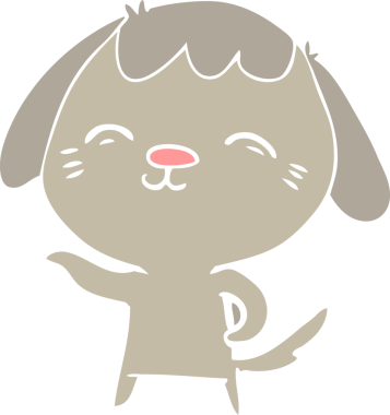 Bir insan tarafından çizilmiş mutlu düz renkli çizgi film köpeği.