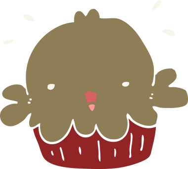 Bir insan tarafından çizilmiş şirin düz renkli çizgi film pastası.