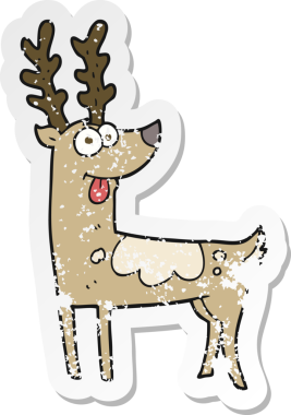 Bir insan tarafından çizilmiş karikatür ren geyiğinin geriletilmiş etiketi.