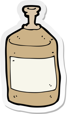 sticker of a cartoon old squirt bottle drawn by a human