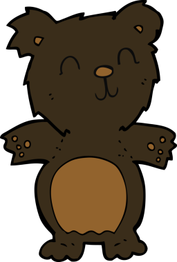 Bir insan tarafından çizilmiş sevimli siyah ayı yavrusu.