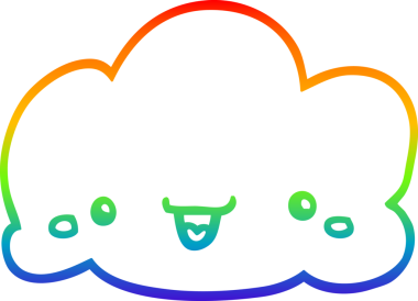 Gökkuşağı gradyan çizgisi bir insan tarafından çizilmiş şirin bir karikatür bulutu