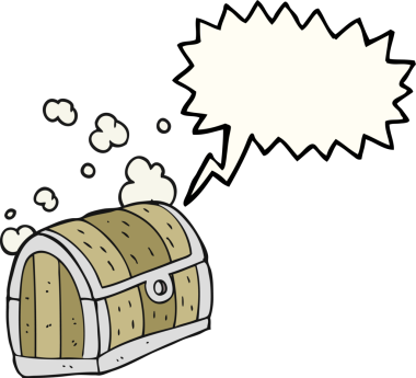 Bir insan tarafından çizilmiş serbest konuşma balonu karikatürü hazine sandığı.