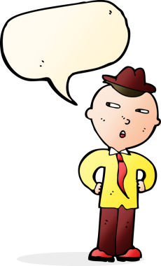 Bir insan tarafından çizilmiş konuşma balonlu şapkalı bir çizgi film adamı.